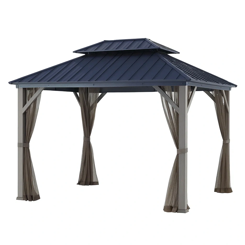 Tonnelle en aluminium avec toit en métal et moustiquaire-FURNIGLITZ