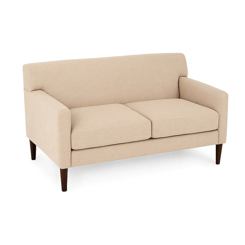 Canapé 2 places tissu beige pieds bois massif-FURNIGLITZ