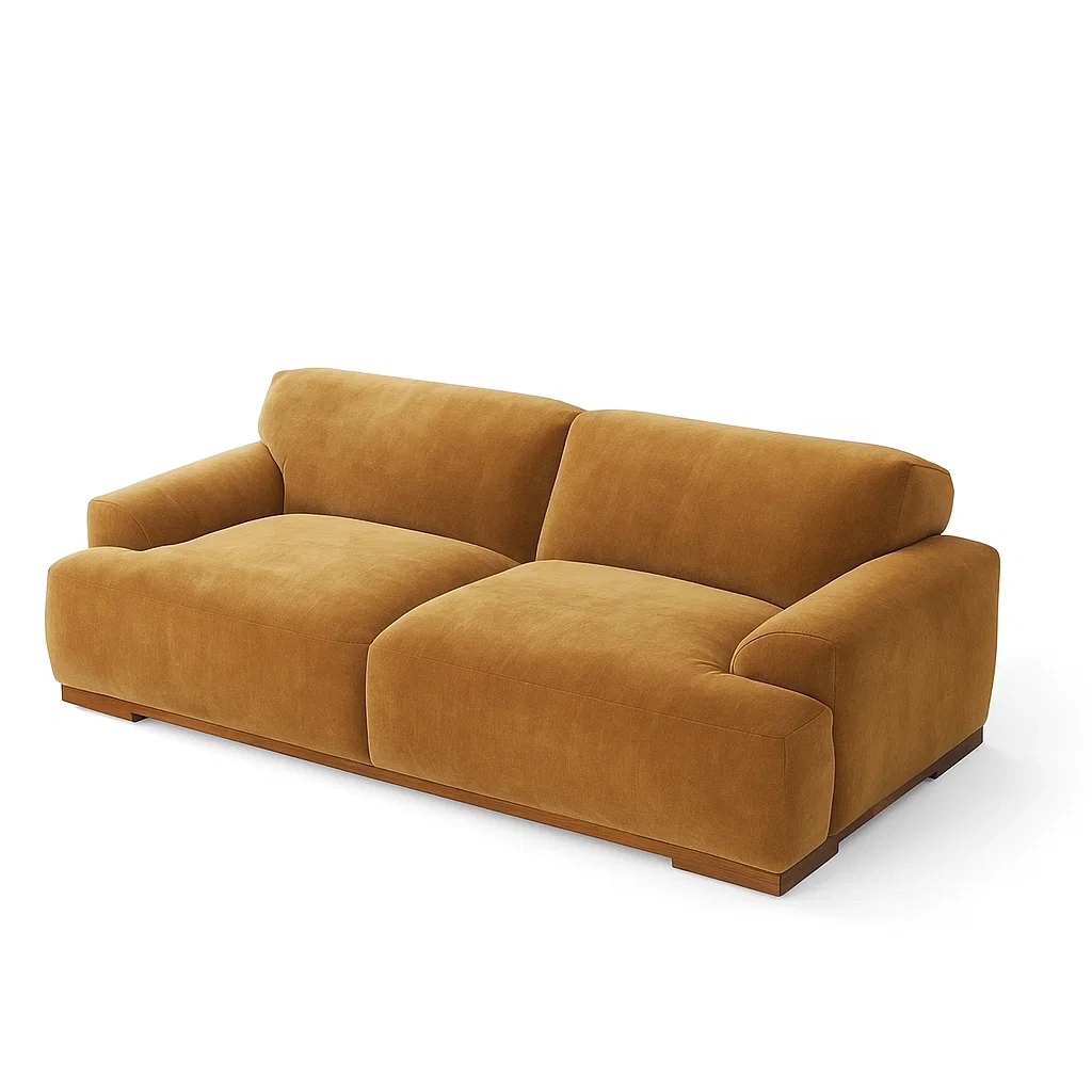 Canapé en velours marron avec structure en bois-FURNIGLITZ