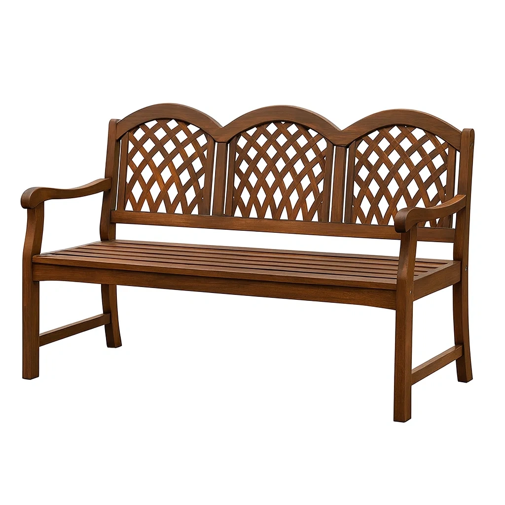 Banc de jardin en bois d'acacia marron avec dossier treillis-FURNIGLITZ