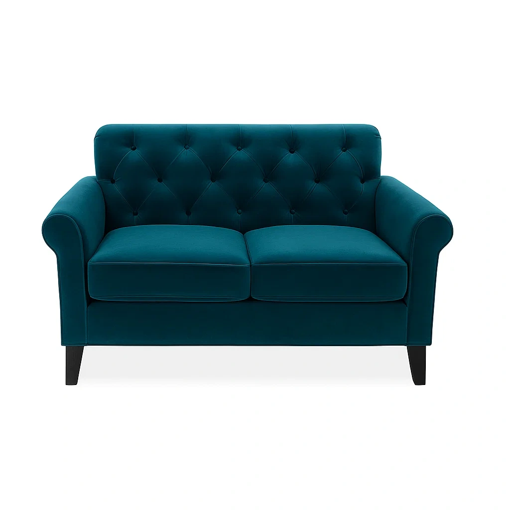 Canapé 2 places velours bleu pétrole-FURNIGLITZ