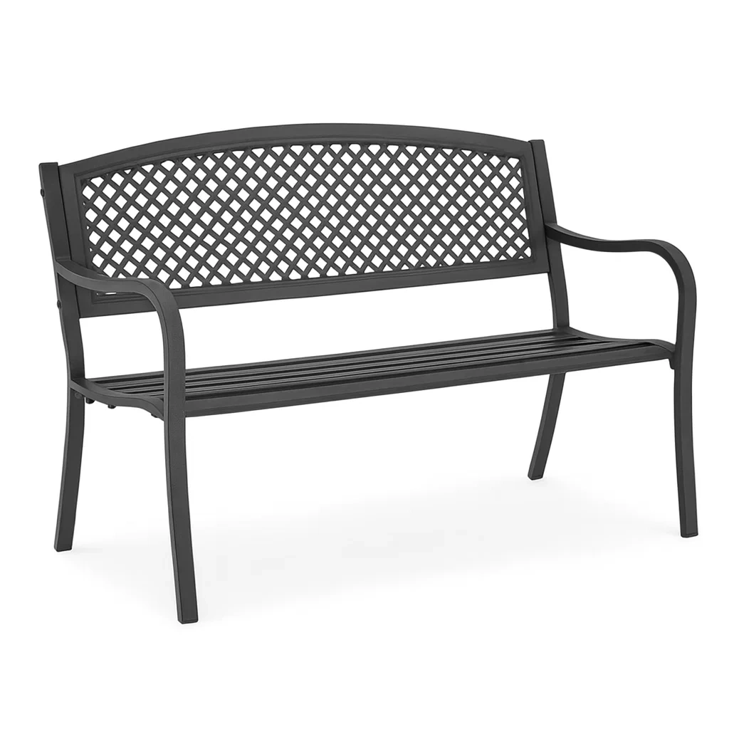 Banc de jardin en métal noir avec dossier à treillis-FURNIGLITZ