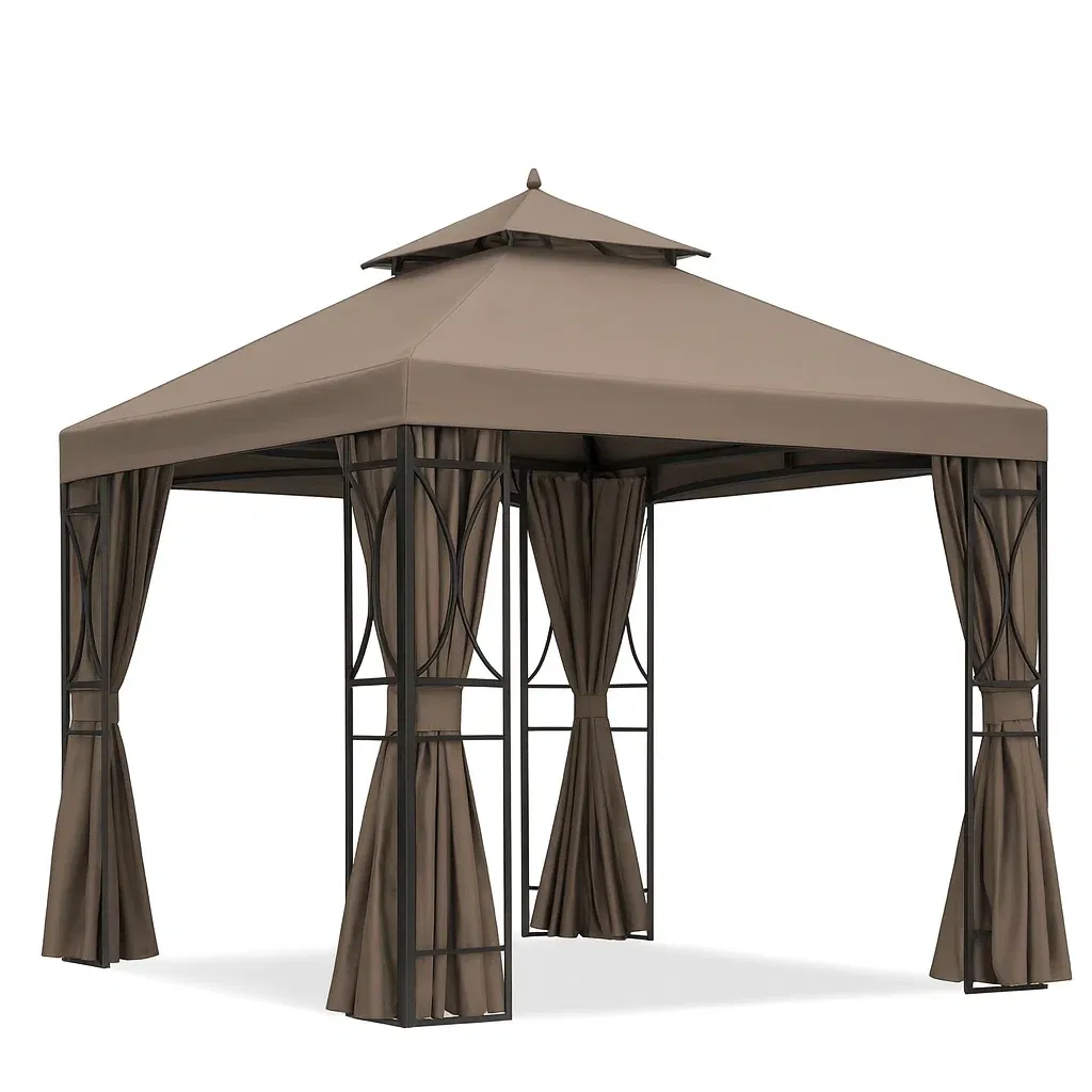 Tonnelle extérieure taupe en aluminium et polyester-FURNIGLITZ