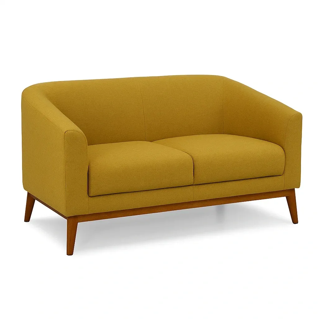 Canapé 2 places en tissu jaune avec pieds en bois-FURNIGLITZ