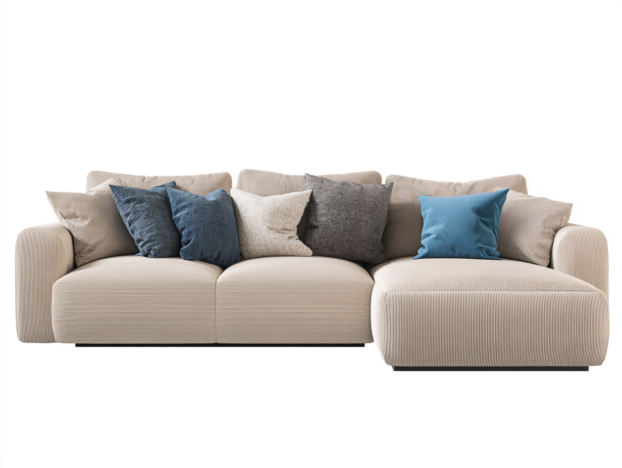 Divano angolare in velluto a coste 290x165x80 cm - beige - per soggiorno - stile moderno e seduta ampia