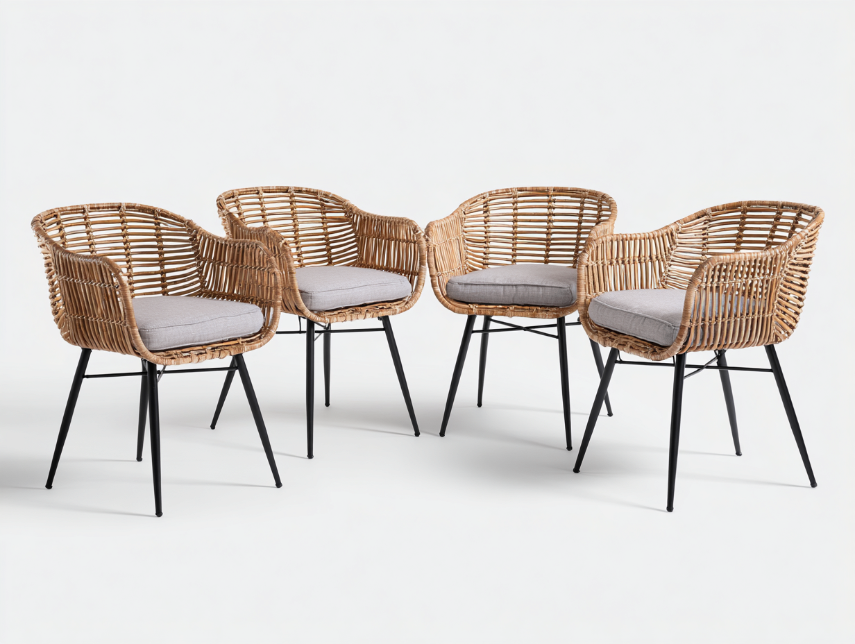 Set di sedie da esterno in rattan e acciaio 60x58x80 cm - naturale/nero/grigio chiaro - per giardino e terrazza - stile naturale con braccioli