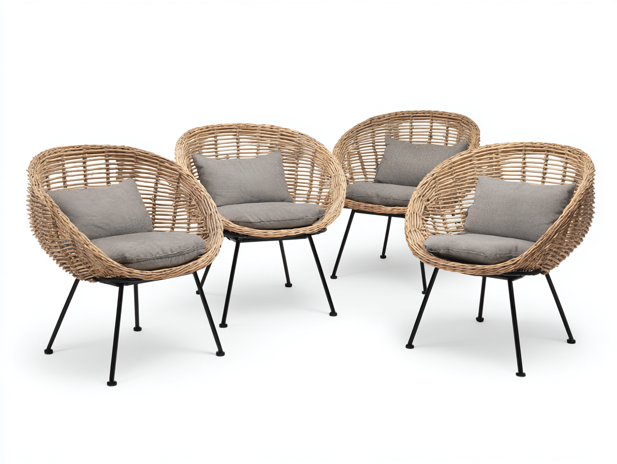 Set di sedie da esterno in rattan e acciaio 62x60x78 cm - naturale/nero/grigio - per giardino e terrazza - stile naturale con seduta imbottita