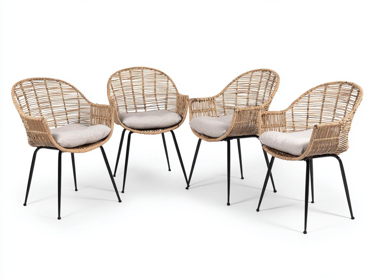 Set di sedie da esterno in rattan e acciaio 59x57x79 cm - naturale/nero/beige - per giardino e terrazza - stile naturale con braccioli