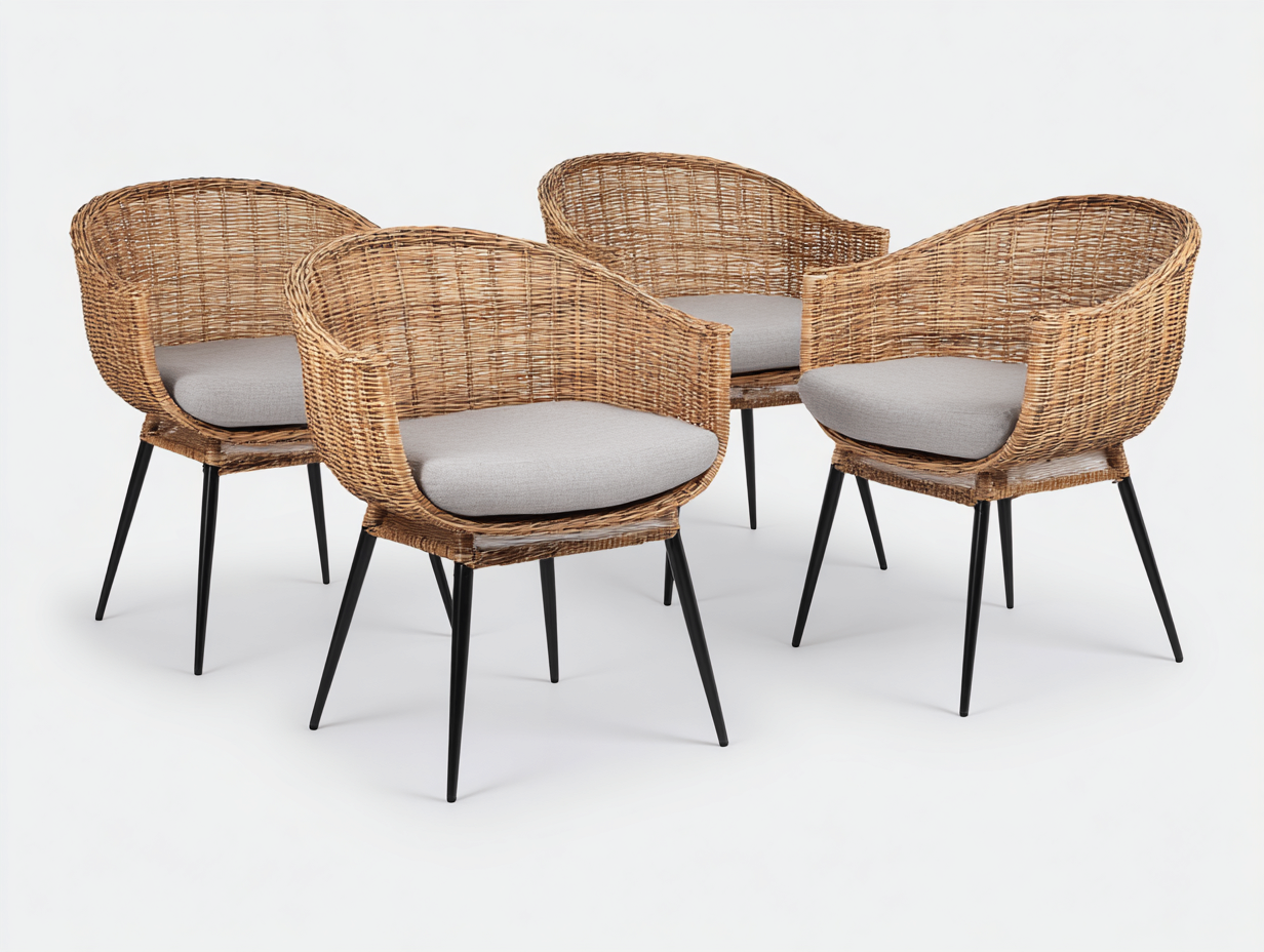 Set di sedie da esterno in rattan e acciaio 60x58x78 cm - naturale/nero/grigio chiaro - per giardino e terrazza - stile naturale e seduta con braccioli