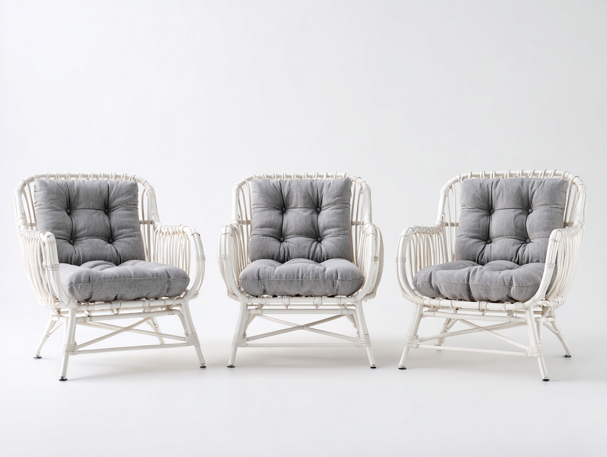 Set di sedie da esterno in rattan 70x65x78 cm - bianco/grigio - per giardino e terrazza - stile naturale con seduta imbottita