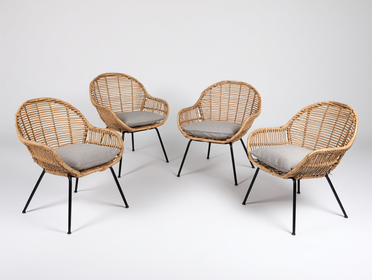 Set di sedie da esterno in rattan e acciaio 60x58x79 cm - naturale/nero/grigio chiaro - per giardino e terrazza - stile naturale con braccioli