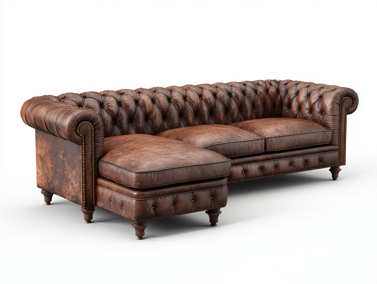 Divano angolare in pelle 310x165x78 cm - marrone - per soggiorno - stile classico