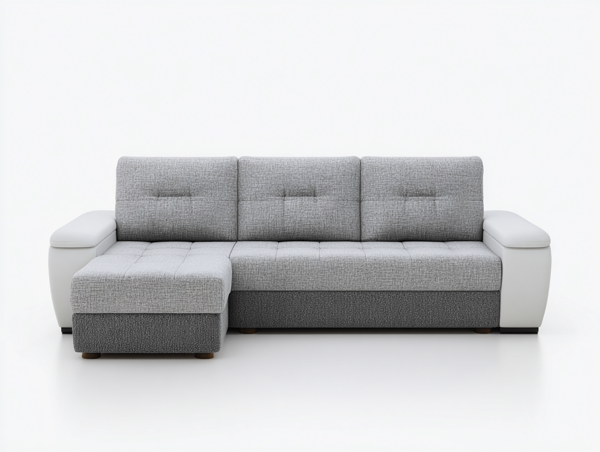 Divano angolare in tessuto 275x155x85 cm - grigio chiaro/bianco - per soggiorno - stile moderno e seduta confortevole