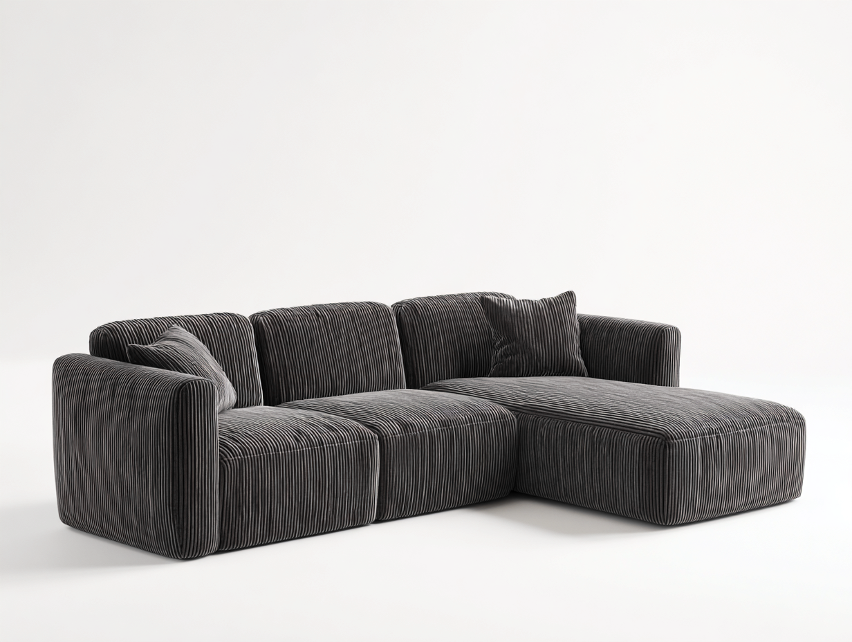 Divano angolare in velluto a coste 280x160x70 cm - grigio scuro - per soggiorno - design moderno e seduta profonda