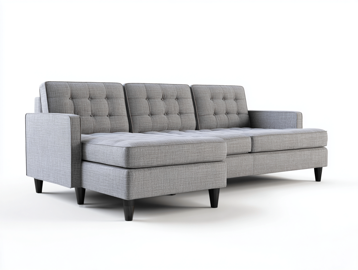 Divano angolare in tessuto 260x150x85 cm - grigio chiaro - per soggiorno - stile moderno e seduta lineare