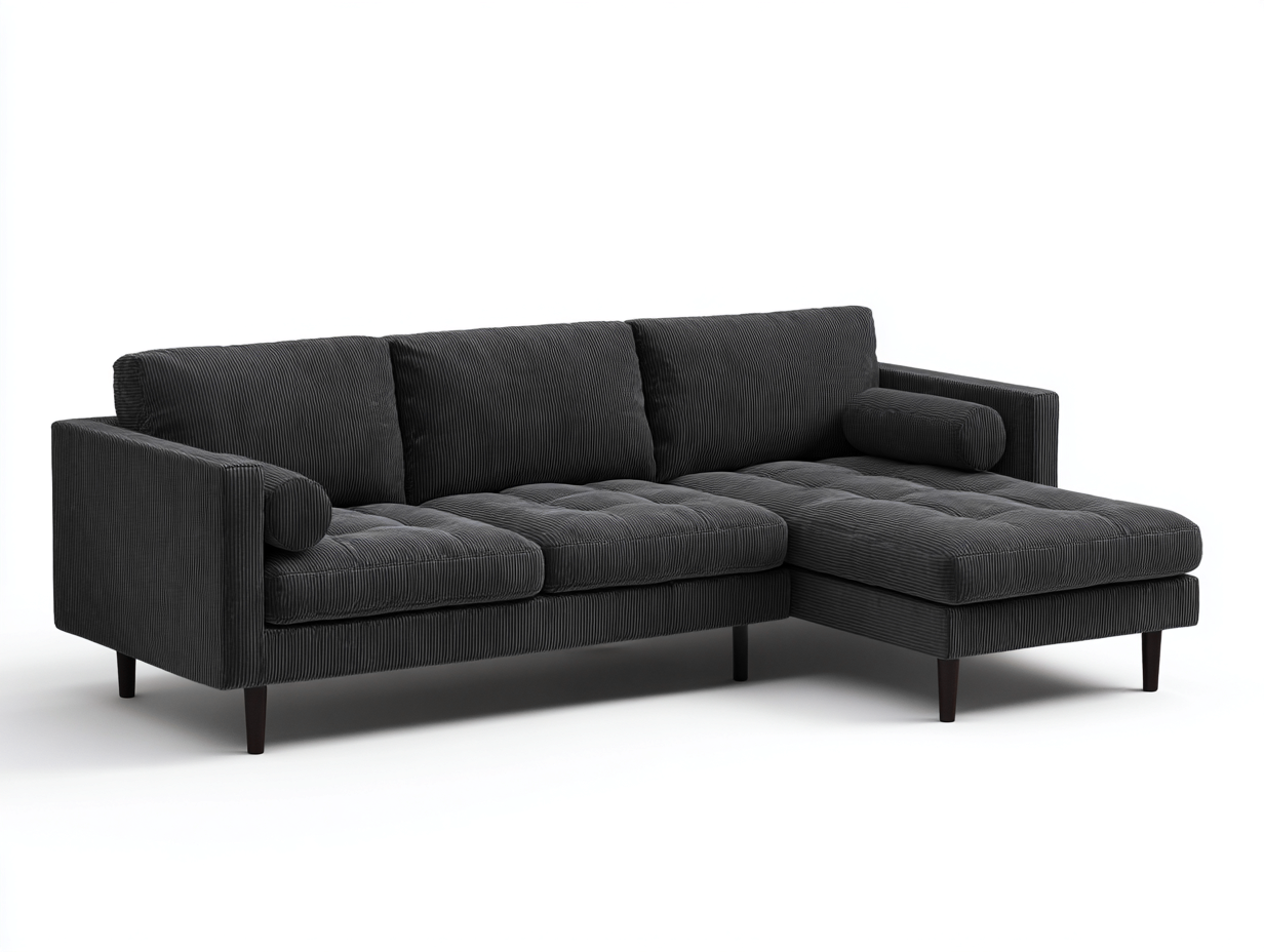 Divano angolare in tessuto a coste 260x160x80 cm - grigio scuro - per soggiorno - stile moderno