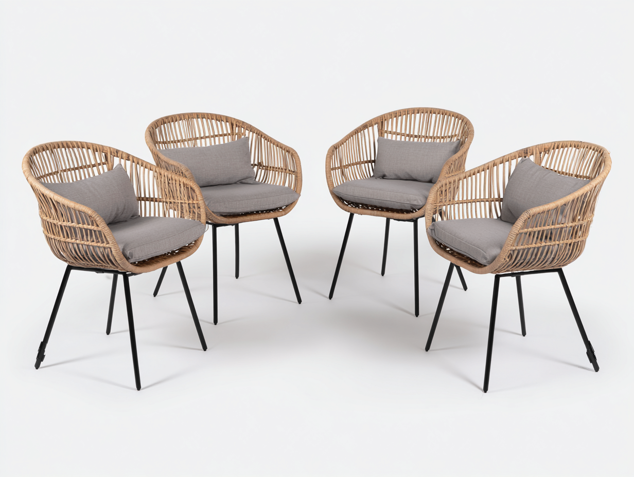 Set di sedie da giardino in rattan e acciaio 60x60x80 cm - naturale/beige/nero - per giardino - stile moderno
