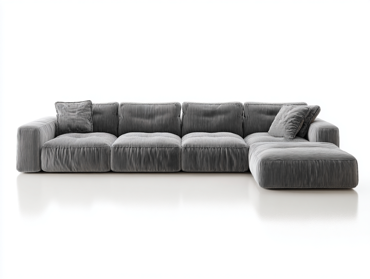 Divano angolare in tessuto a coste 300x200x78 cm - grigio chiaro - per soggiorno - design moderno