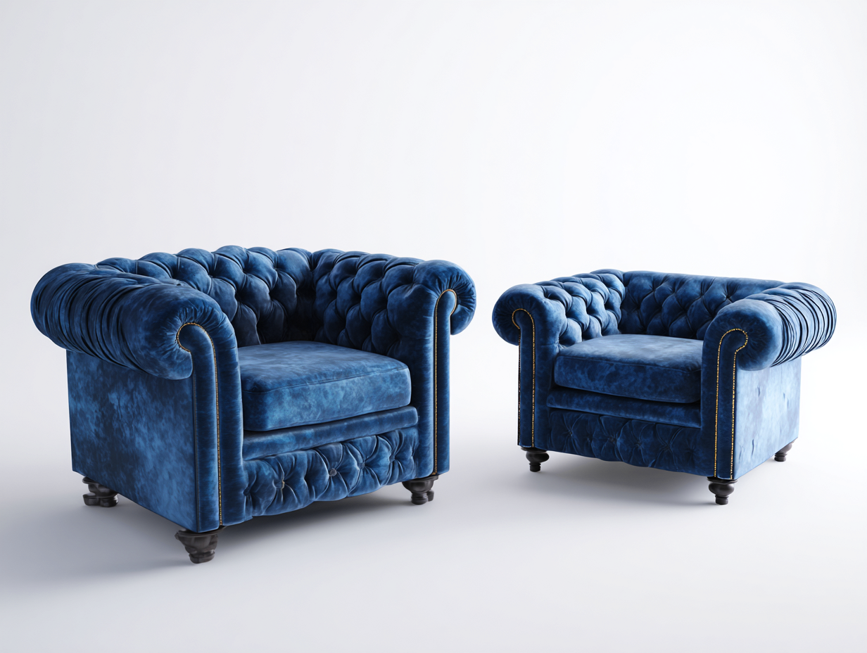 Set di poltrone in velluto 94x90x77 cm - blu - per soggiorno - stile classico