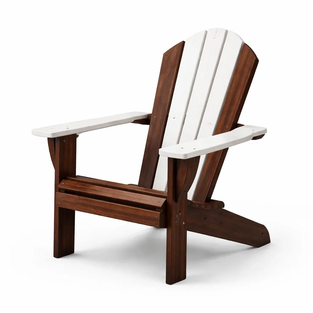 Adirondack Chair Wooden White and Brown Acacia Wood-VIBEROOMZ