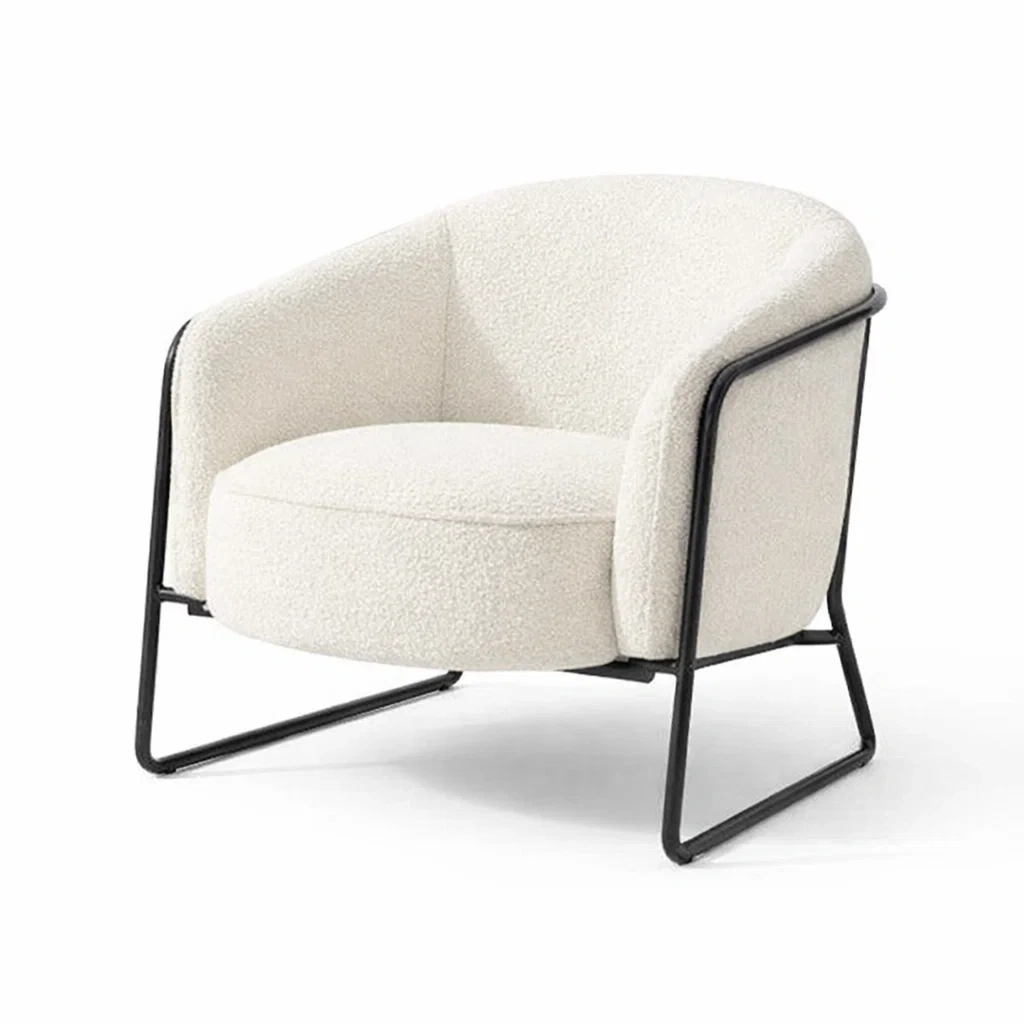 Armchair Bouclé Fabric Upholstered with Metal Frame Off-White-VIBEROOMZ