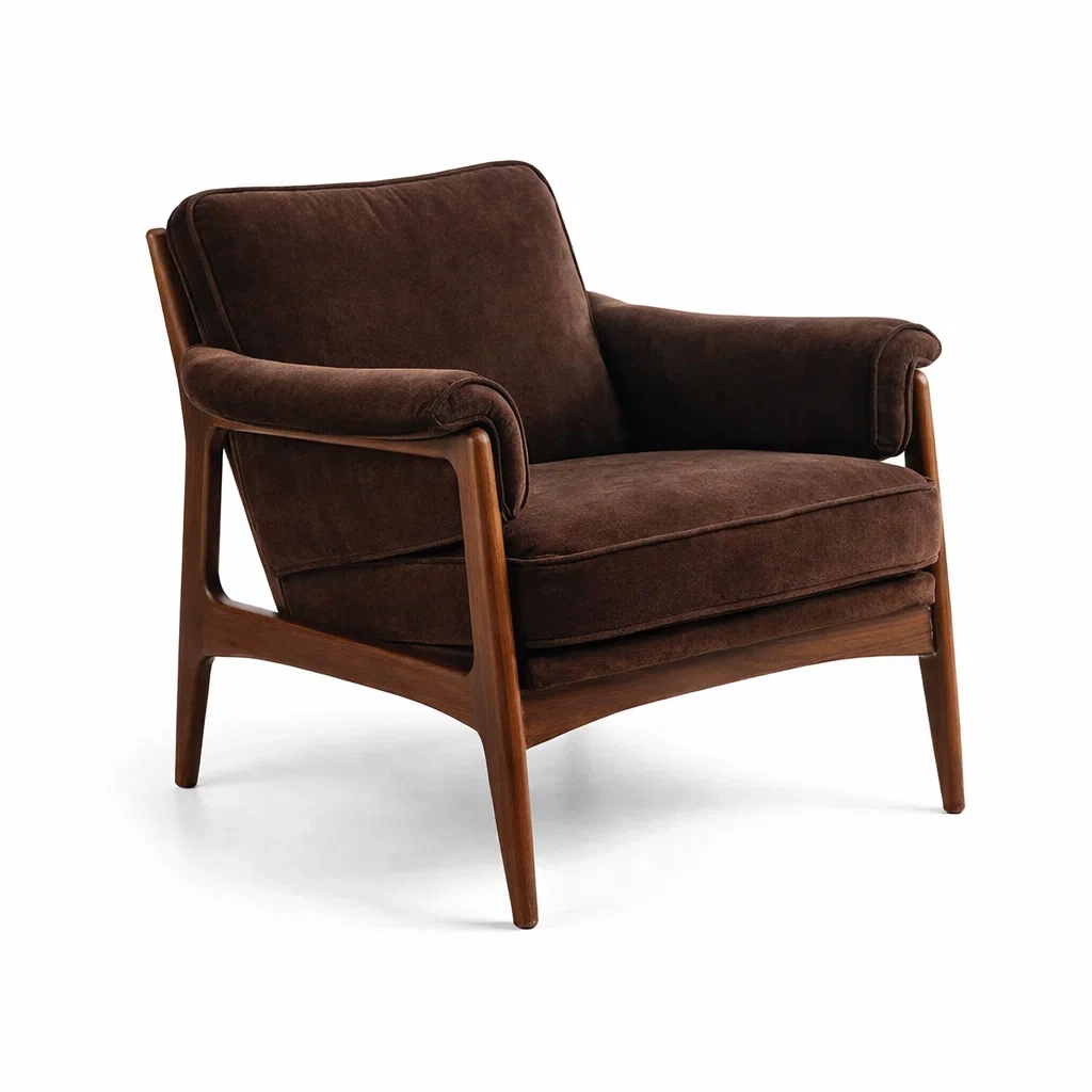Armchair Brown Fabric with Solid Wood Frame-VIBEROOMZ