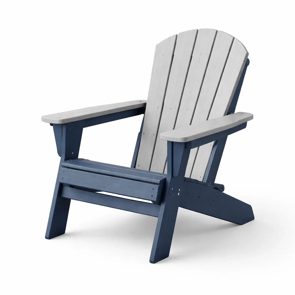 Adirondack Chair Wooden White Blue Outdoor 89cm x 78cm x 91cm-VIBEROOMZ