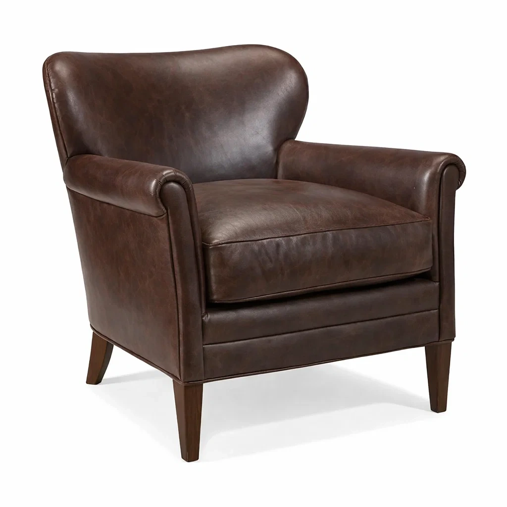 Armchair Brown Leather with Solid Wood Frame-VIBEROOMZ