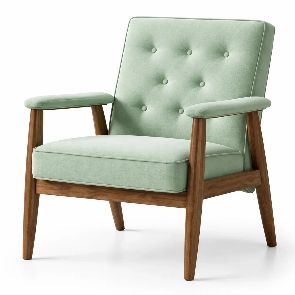 Armchair Green Linen Fabric with Solid Wood Frame-VIBEROOMZ