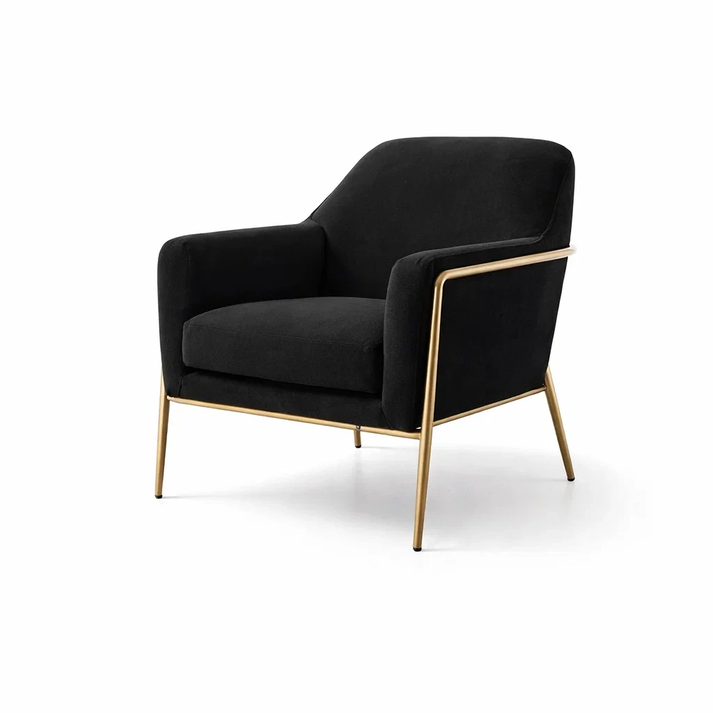 Armchair Black Fabric with Gold Metal Frame-VIBEROOMZ