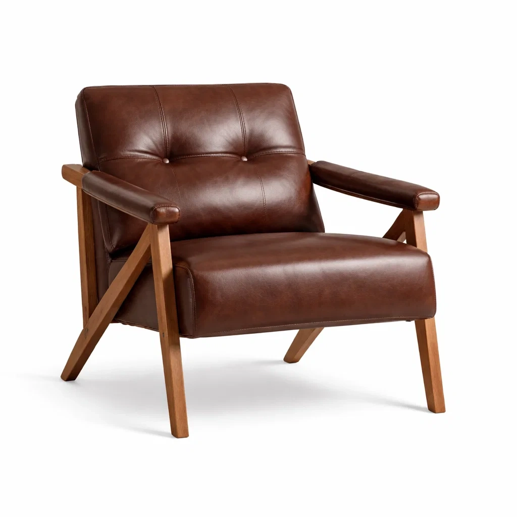 Armchair Brown Faux Leather with Solid Wood Frame-VIBEROOMZ