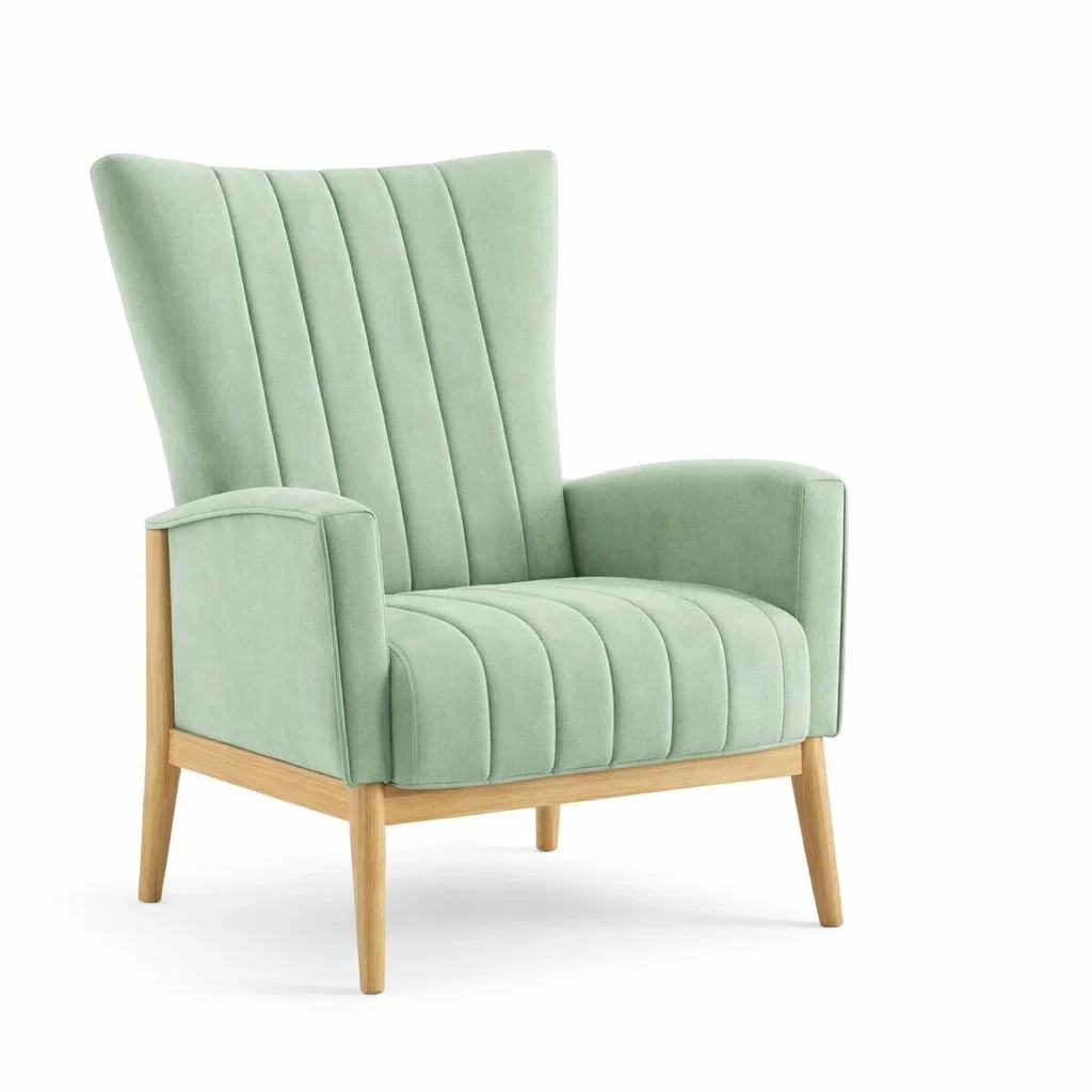 Armchair Velvet Lounge Chair Soft Green Upholstery Solid Wood Frame-VIBEROOMZ