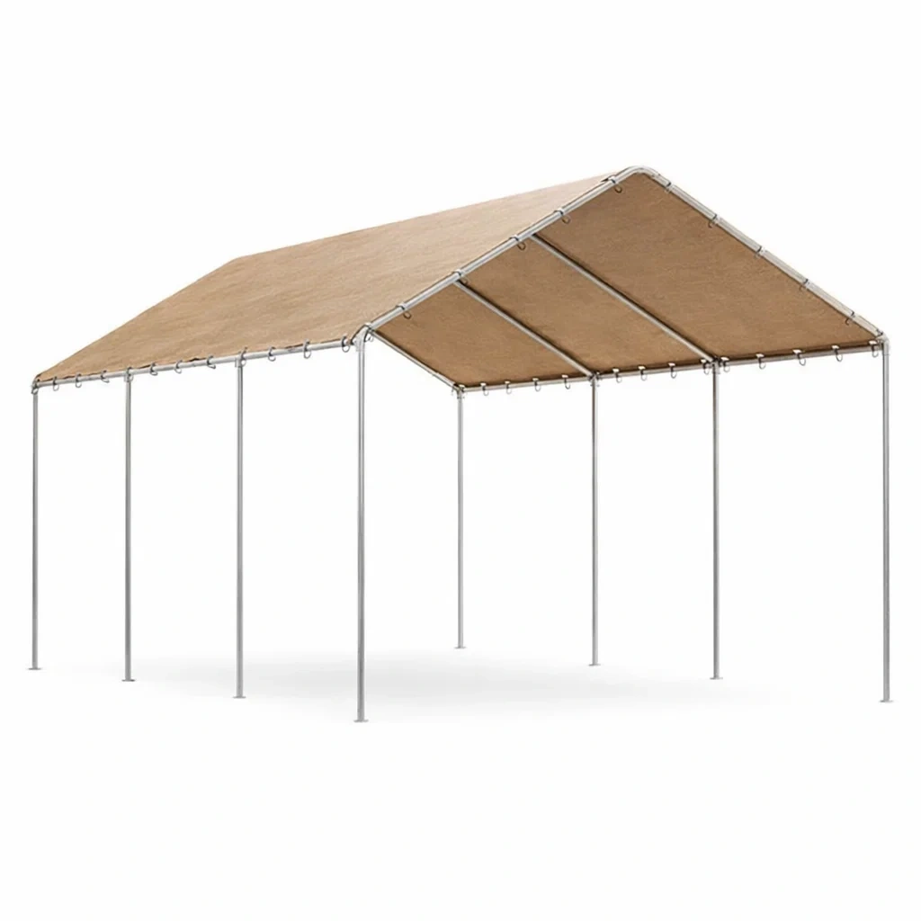 Carport Outdoor Steel Frame Polyethylene Canopy Beige 600x300x280 cm-VIBEROOMZ