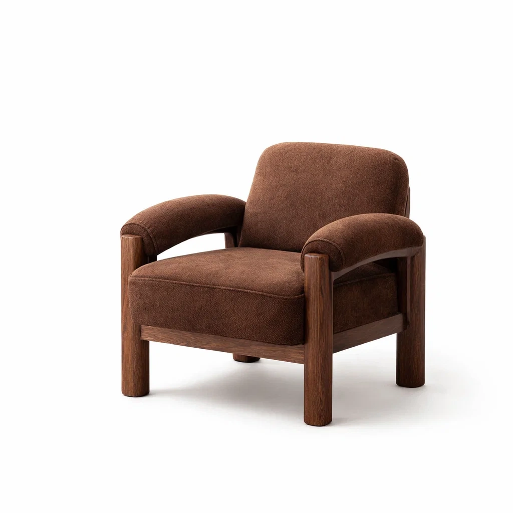 Armchair Brown Fabric with Oak Frame-VIBEROOMZ