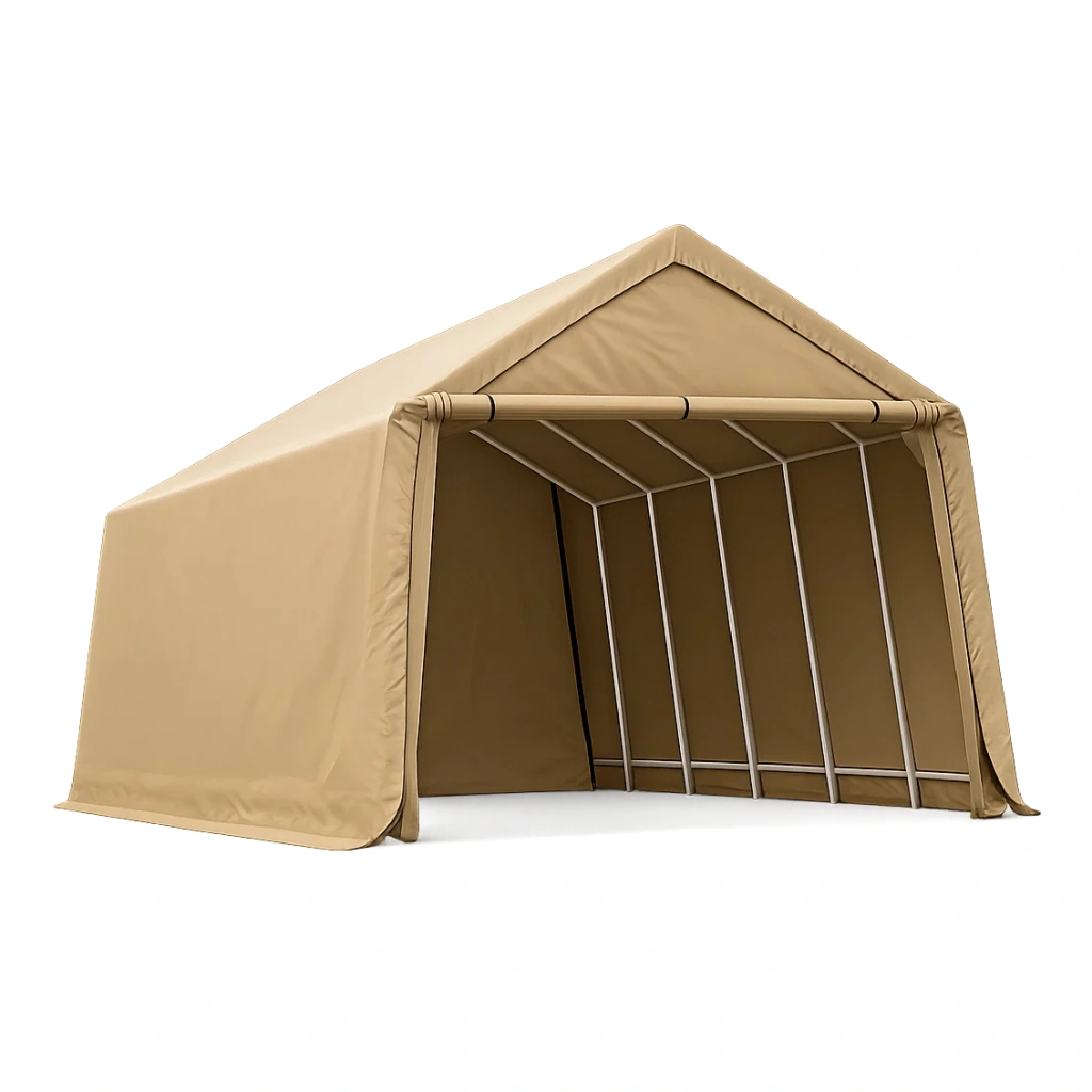 Carport Outdoor Shelter Tent Steel Frame Polyester Cover Beige-VIBEROOMZ