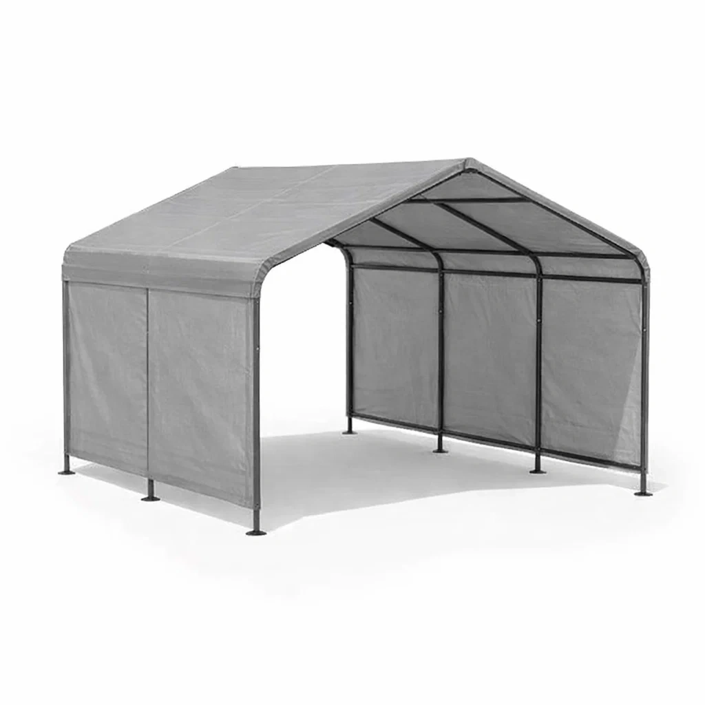 Carport Grey Outdoor Steel Frame Tent with PE Cover-VIBEROOMZ