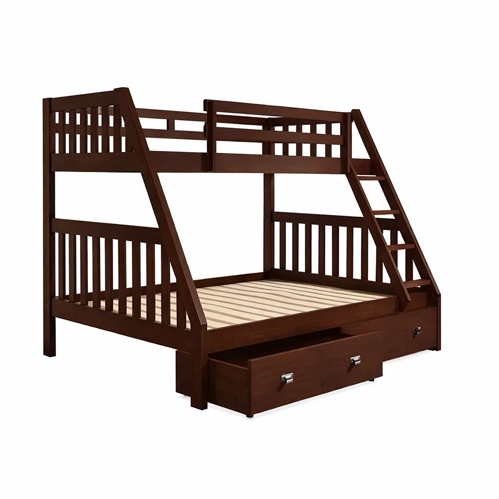 Bunk Bed Wooden with Ladder and Storage Drawers Brown-VIBEROOMZ