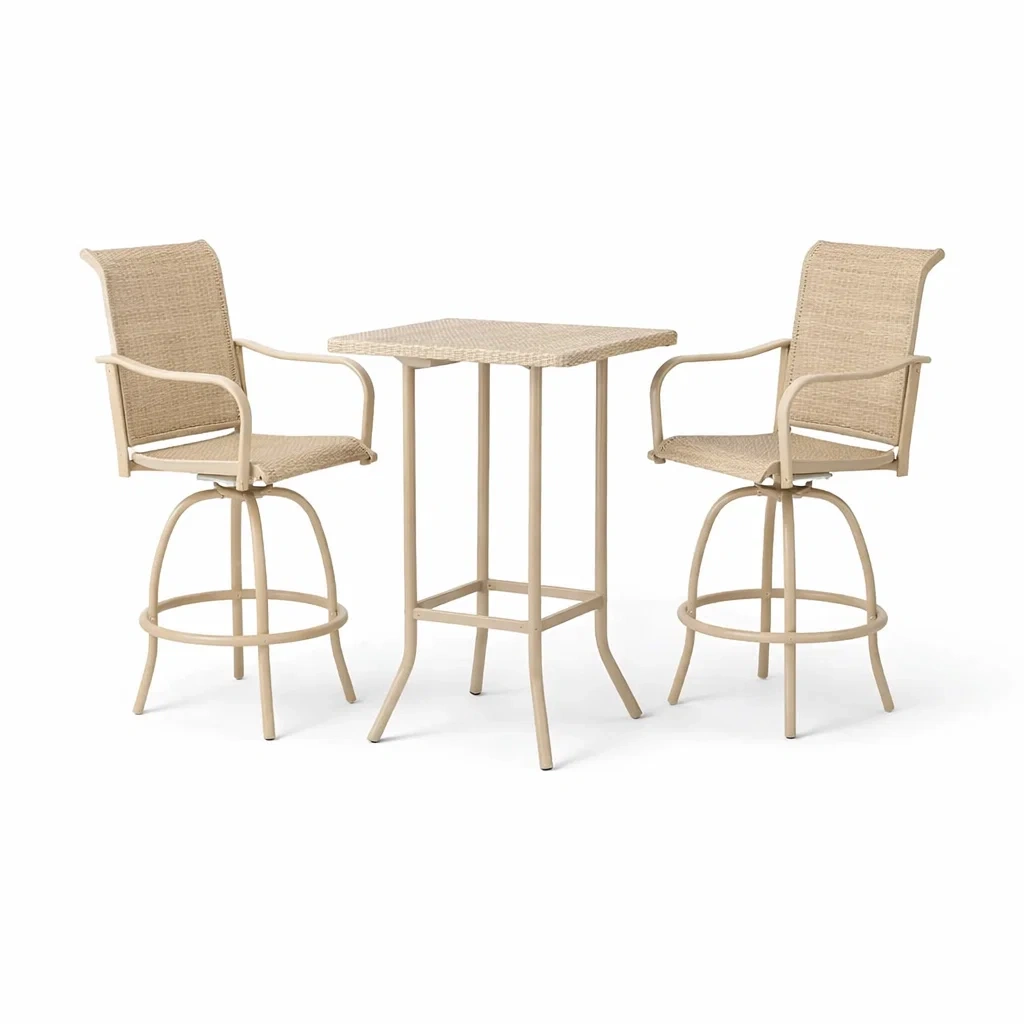 Bar Set Outdoor with Two High Chairs Aluminium Frame Woven Material Beige-VIBEROOMZ