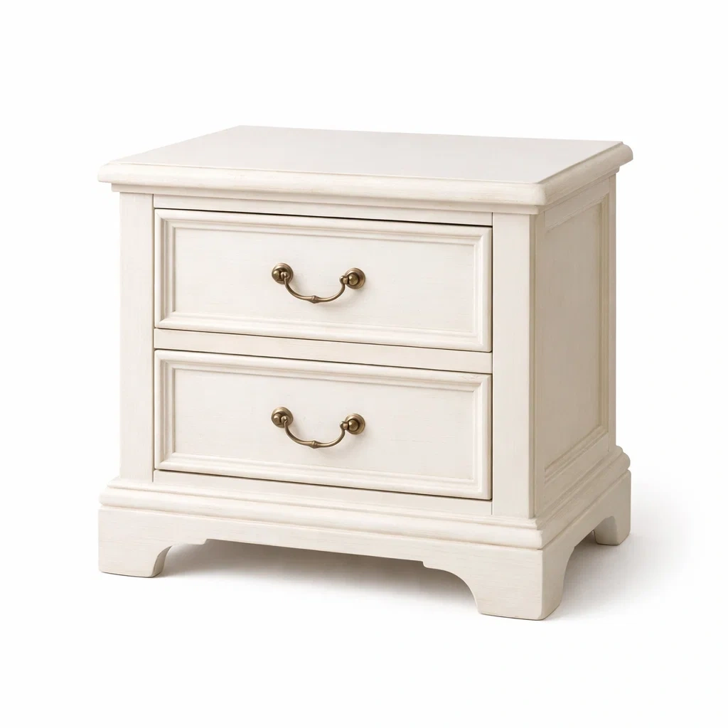 Bedside Table 2 Drawer Wooden with Metal Handles Cream 60x40x55 cm-VIBEROOMZ