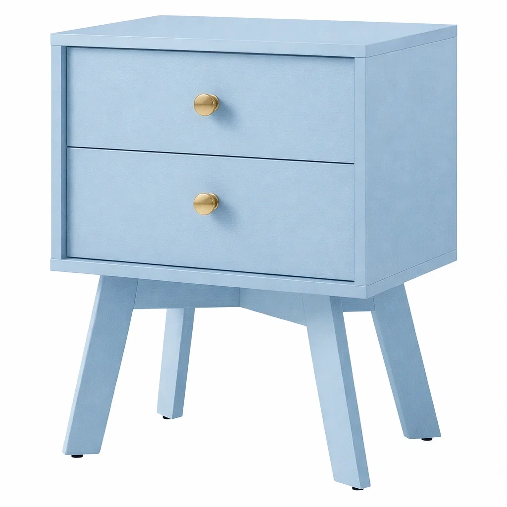 Bedside Table Two-Drawer Wooden Light Blue Finish-VIBEROOMZ