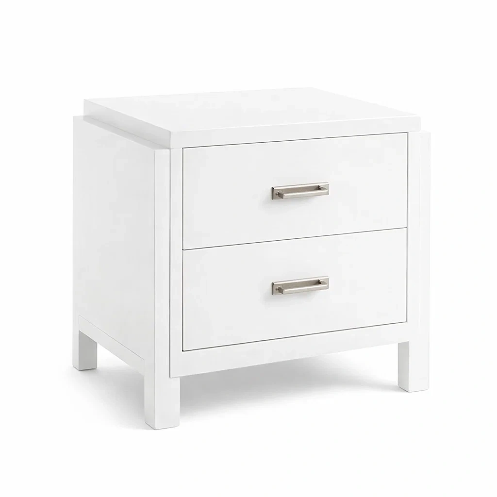 Bedside Table Two Drawer White MDF-VIBEROOMZ