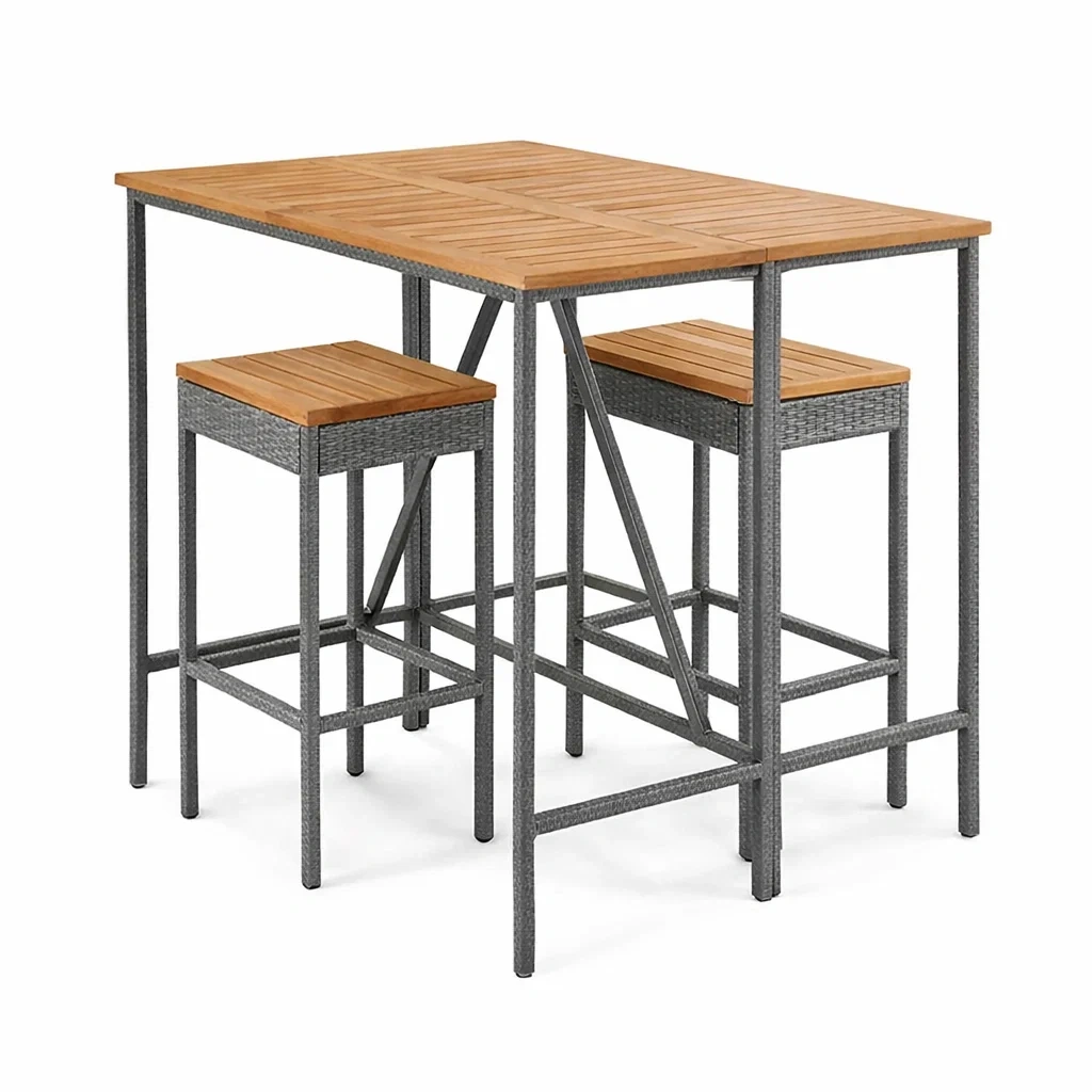 Bar Set Wood and Steel Outdoor with Stool 3-Piece-VIBEROOMZ