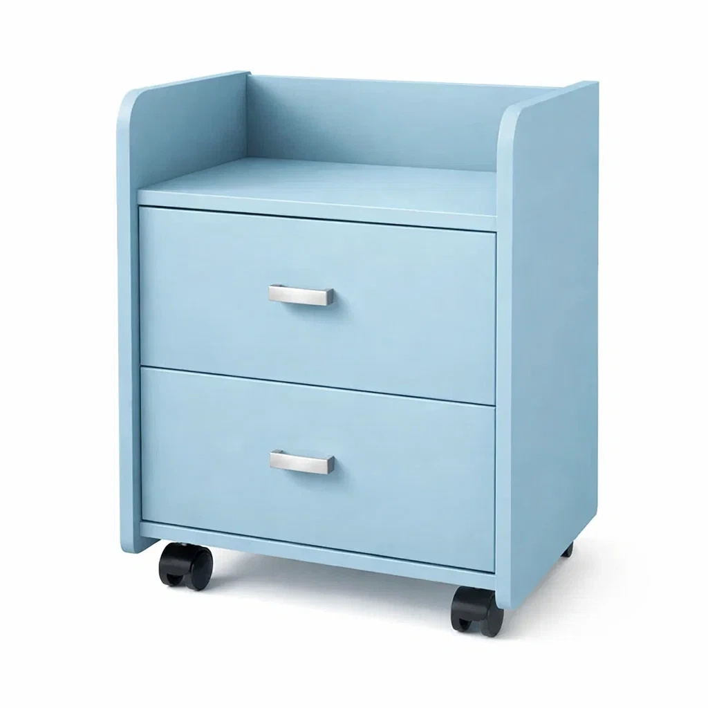 Bedside Table Two Drawer Mobile MDF Blue 50x40x60 cm-VIBEROOMZ