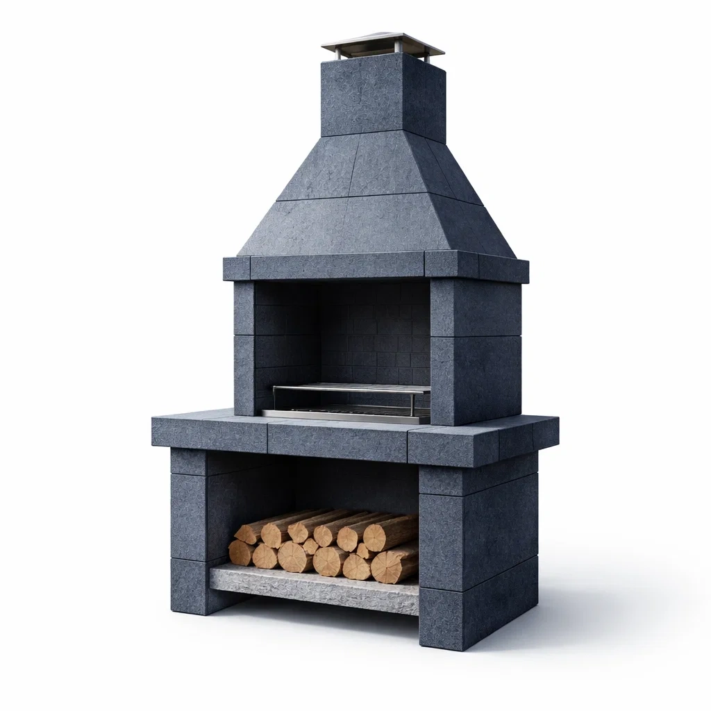 BBQ Grill Outdoor Stone with Chimney Grey 163cm x 183cm x 78cm-VIBEROOMZ
