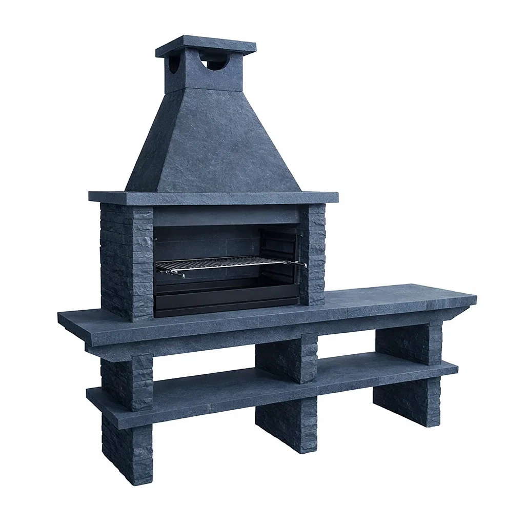 BBQ Grill Outdoor Stone with Side Table, Grey, 210x60x193 cm-VIBEROOMZ