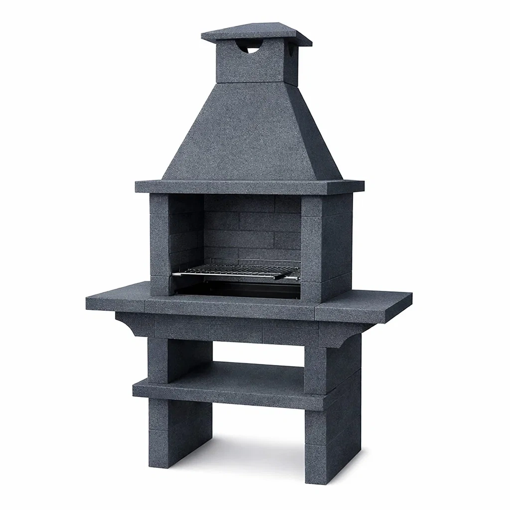 BBQ Grill Outdoor Masonry Charcoal Concrete with Chimney Dark Grey 100x70x205cm-VIBEROOMZ