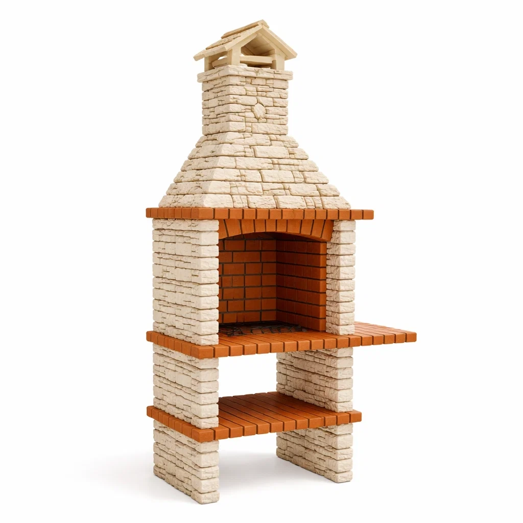 BBQ Grill Outdoor Stone and Brick Barbecue Beige Red-VIBEROOMZ