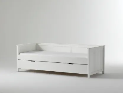 Twin Bed Wood Daybed Frame 80x41x34 inches White for Bedroom Modern Design-Cottaupio
