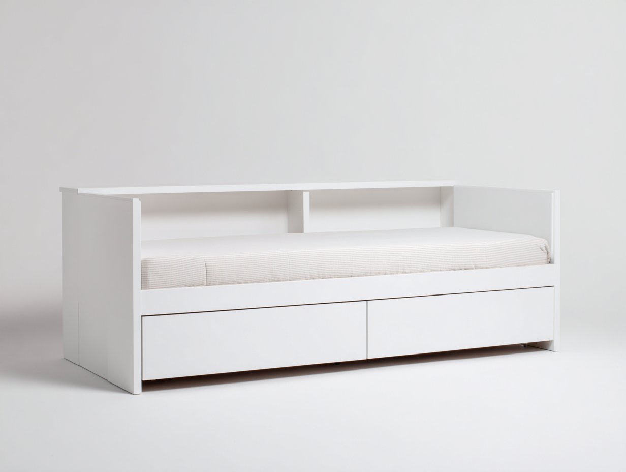 Twin Bed Solid Wood Frame Storage Design 76x40x32 inches - White - Modern Minimalist Style-Cottaupio