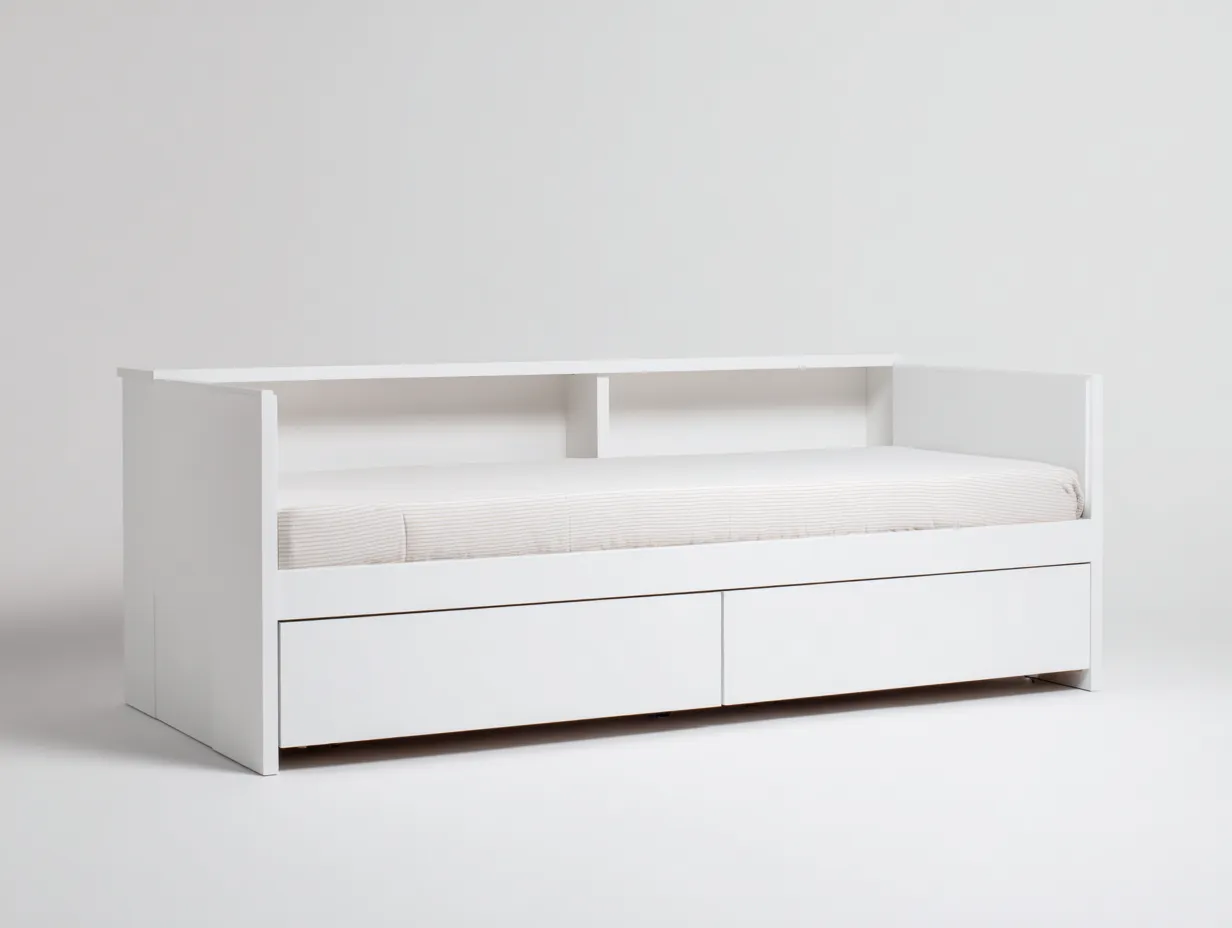 Twin Bed Solid Wood Frame Storage Design 76x40x32 inches - White - Modern Minimalist Style-Cottaupio